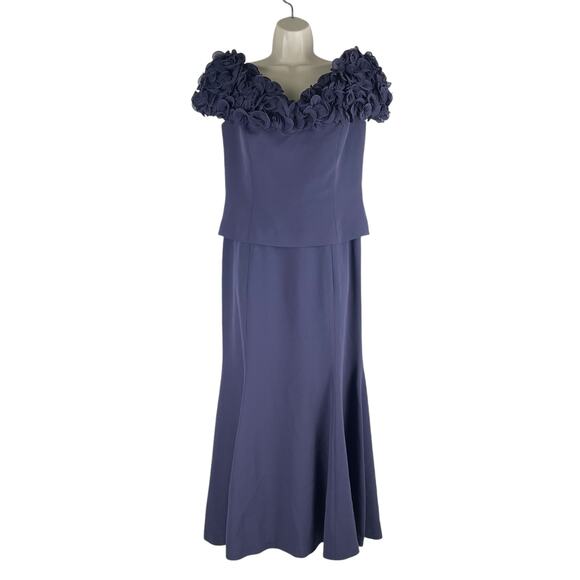 Daymor Floral Applique Off the Shoulder Evening Gown Purple Size 8